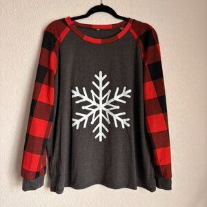 XXL Long Sleeve Snowflake/Buffalo Plaid Shirt
